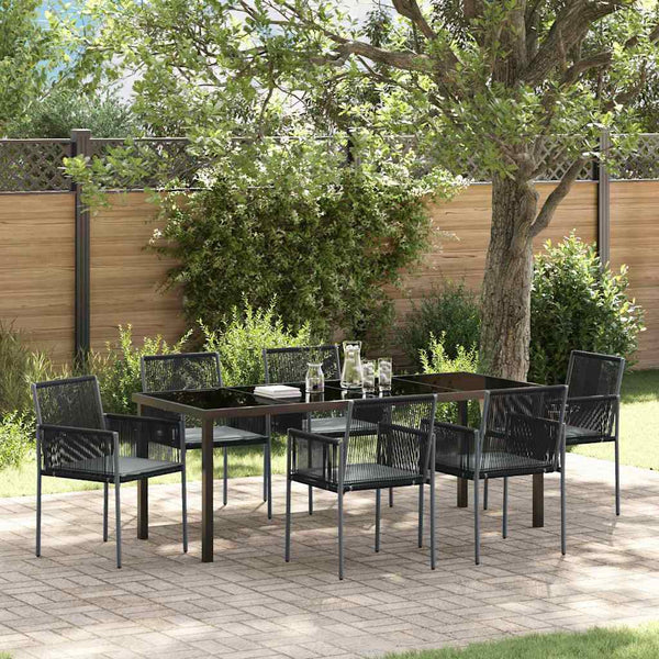 Garten Essgruppe 7-teilig Schwarz Rattan