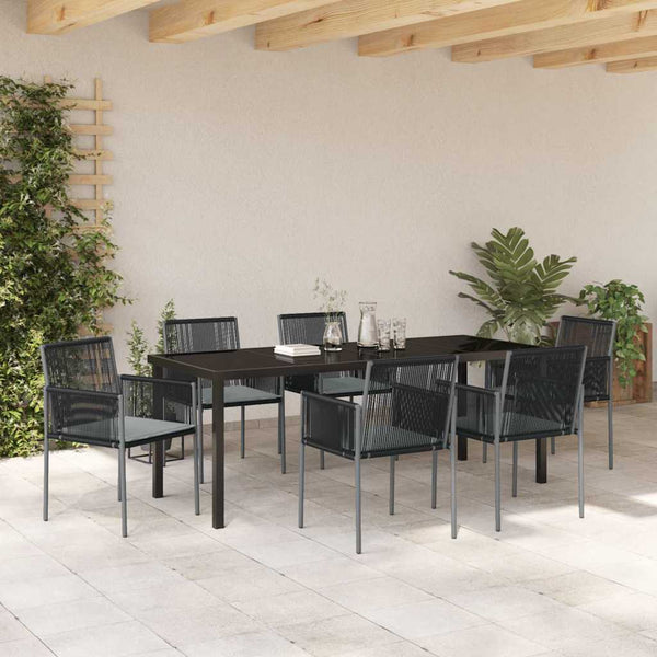 Garten Essgruppe 7-teilig Schwarz Rattan