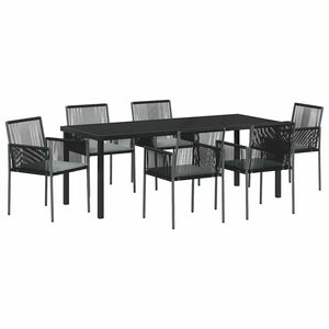 Garten Essgruppe 7-teilig Schwarz Rattan