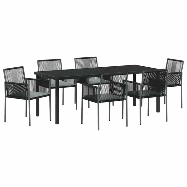Garten Essgruppe 7-teilig Schwarz Rattan