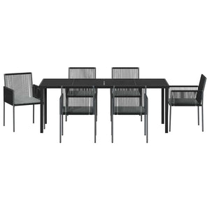 Garten Essgruppe 7-teilig Schwarz Rattan