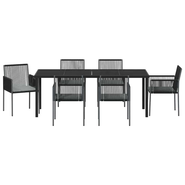 Garten Essgruppe 7-teilig Schwarz Rattan