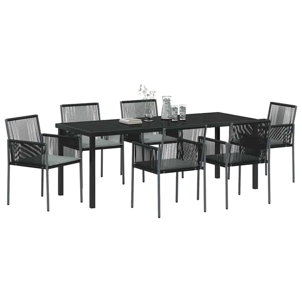 Garten Essgruppe 7-teilig Schwarz Rattan