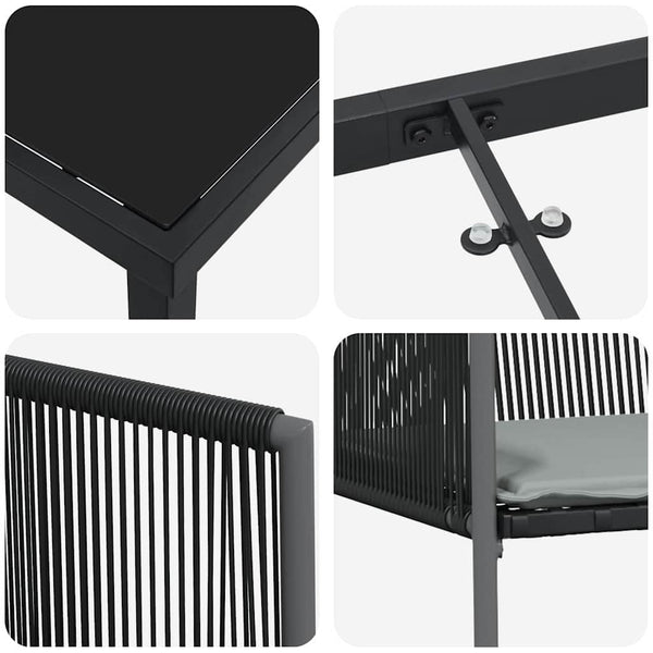 Garten Essgruppe 9-teilig Schwarz Rattan