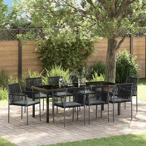 Garten Essgruppe 9-teilig Schwarz Rattan