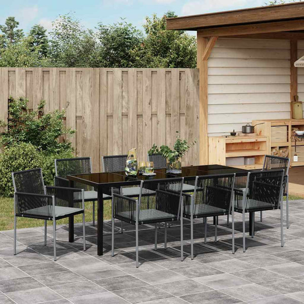 Garten Essgruppe 9-teilig Schwarz Rattan