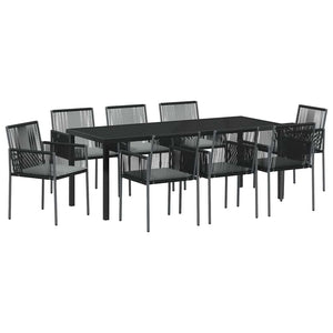 Garten Essgruppe 9-teilig Schwarz Rattan