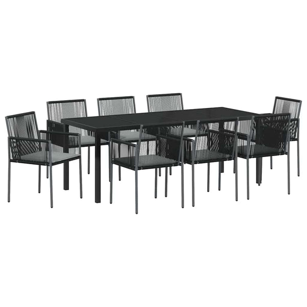 Garten Essgruppe 9-teilig Schwarz Rattan