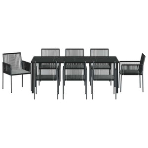 Garten Essgruppe 9-teilig Schwarz Rattan