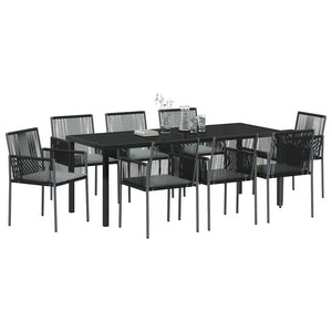 Garten Essgruppe 9-teilig Schwarz Rattan