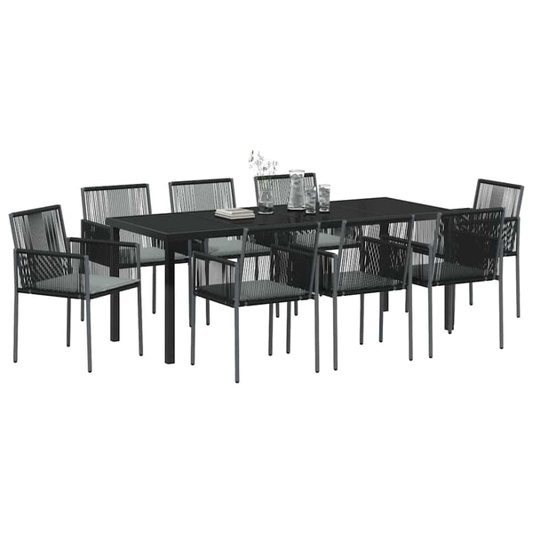 Garten Essgruppe 9-teilig Schwarz Rattan