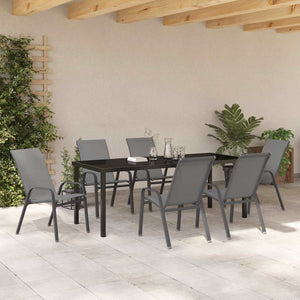7-teilige Garten Essgruppe Grau Schwarz