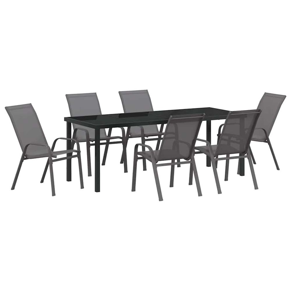 7-teilige Garten Essgruppe Grau Schwarz
