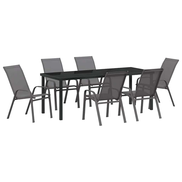 7-teilige Garten Essgruppe Grau Schwarz
