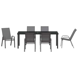 7-teilige Garten Essgruppe Grau Schwarz
