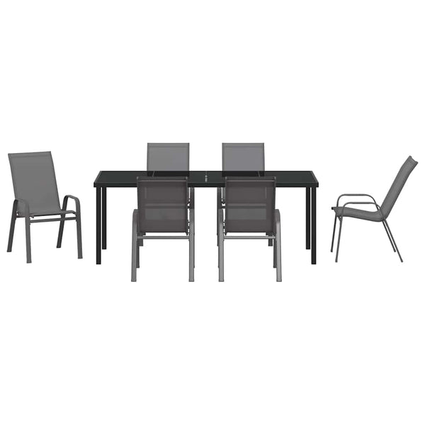 7-teilige Garten Essgruppe Grau Schwarz