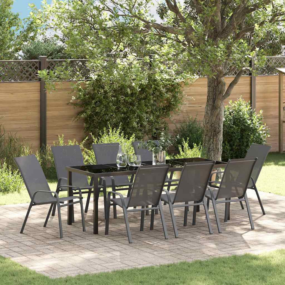 vidaXL Salon de jardin 9 pcs Gris et noir