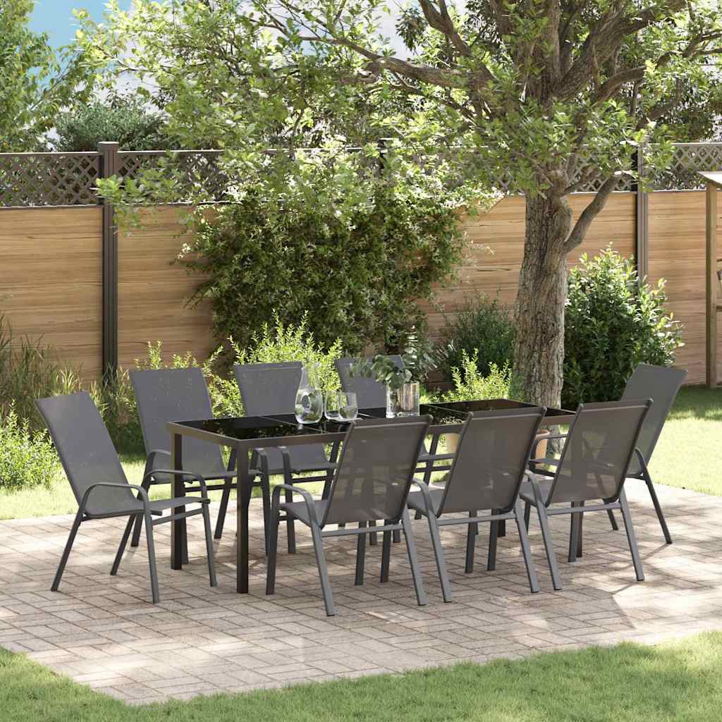 vidaXL Salon de jardin 9 pcs Gris et noir
