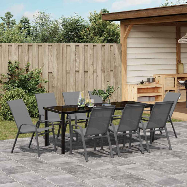 vidaXL Salon de jardin 9 pcs Gris et noir