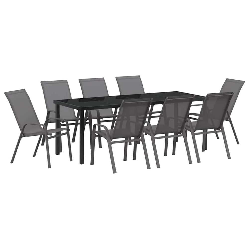 vidaXL Salon de jardin 9 pcs Gris et noir