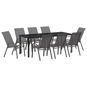 vidaXL Salon de jardin 9 pcs Gris et noir