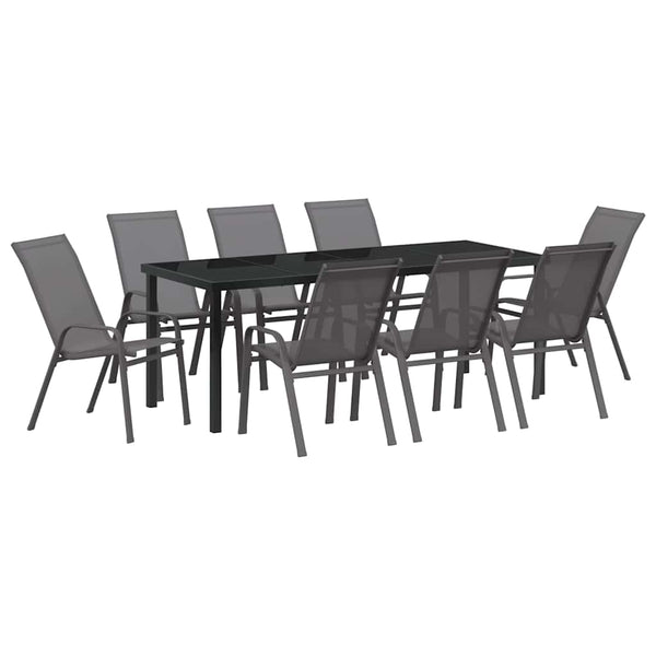 vidaXL Salon de jardin 9 pcs Gris et noir