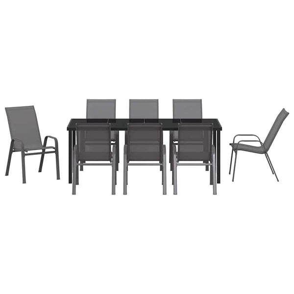 vidaXL Salon de jardin 9 pcs Gris et noir