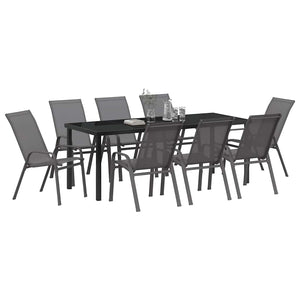 vidaXL Salon de jardin 9 pcs Gris et noir