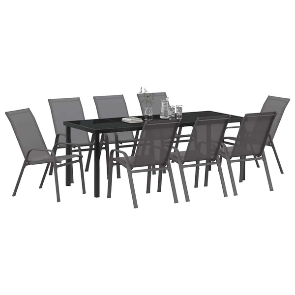 vidaXL Salon de jardin 9 pcs Gris et noir