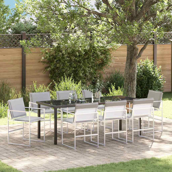 9-teilige Garten Essgruppe Weiß Stahl
