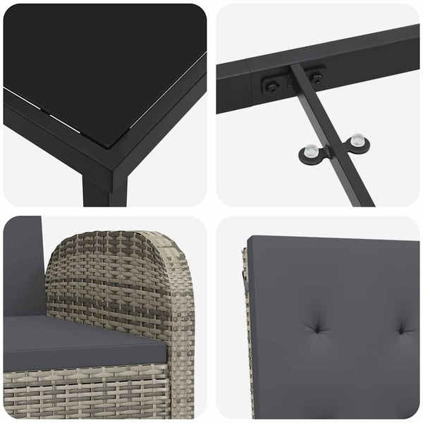 Garten Essgruppe Grau Poly-Rattan 5-teilig