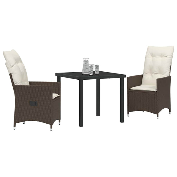 Garten Essgruppe Poly-Rattan Braun 3-teilig