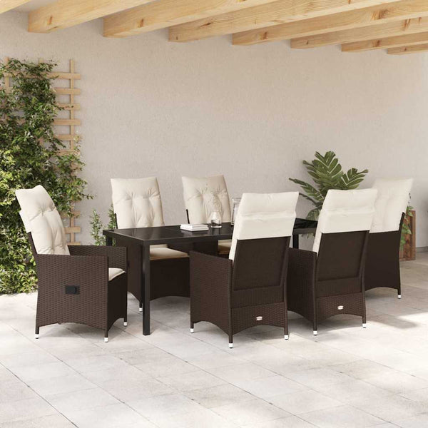 Garten Essgruppe Poly-Rattan Braun 7-teilig