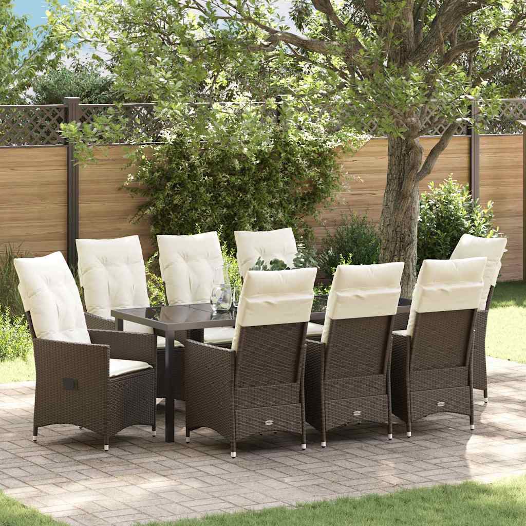 9-teilige Garten Essgruppe Braun Poly-Rattan
