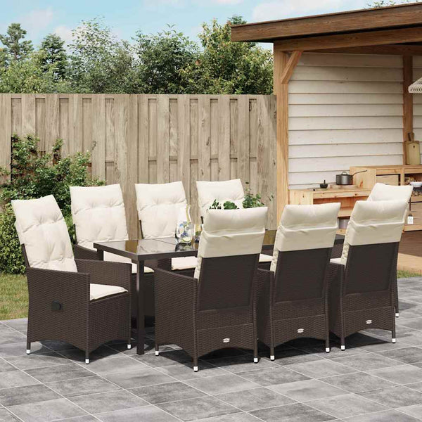 9-teilige Garten Essgruppe Braun Poly-Rattan