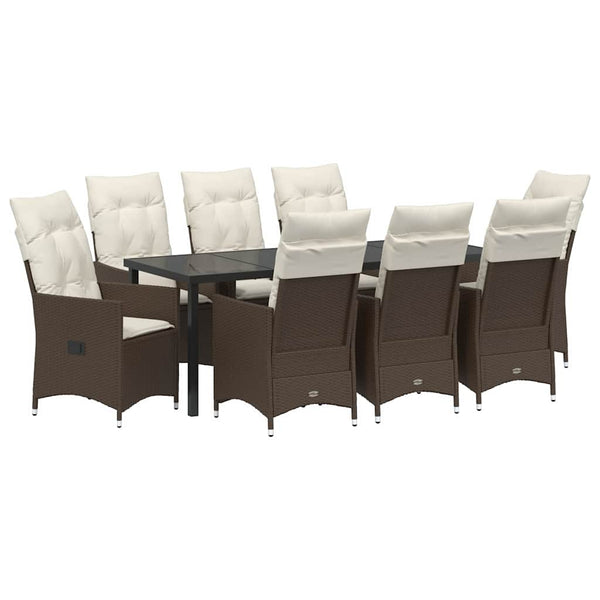 9-teilige Garten Essgruppe Braun Poly-Rattan