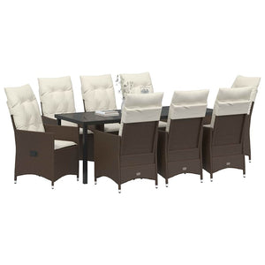 9-teilige Garten Essgruppe Braun Poly-Rattan