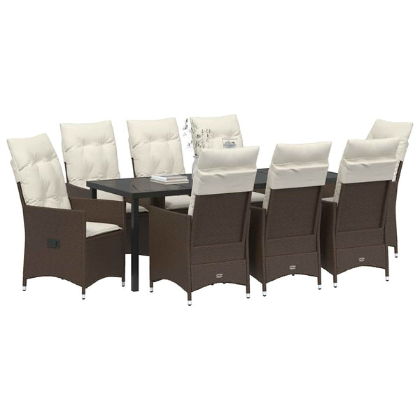 9-teilige Garten Essgruppe Braun Poly-Rattan