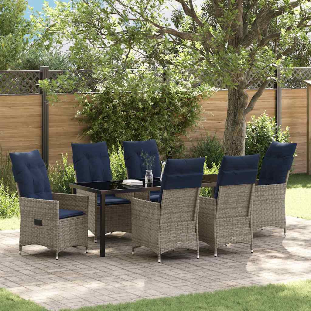 Gartenmöbel Set Grau 7-teilig mit Kissen