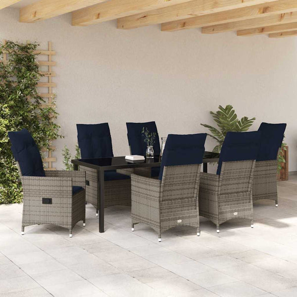 Gartenmöbel Set Grau 7-teilig mit Kissen