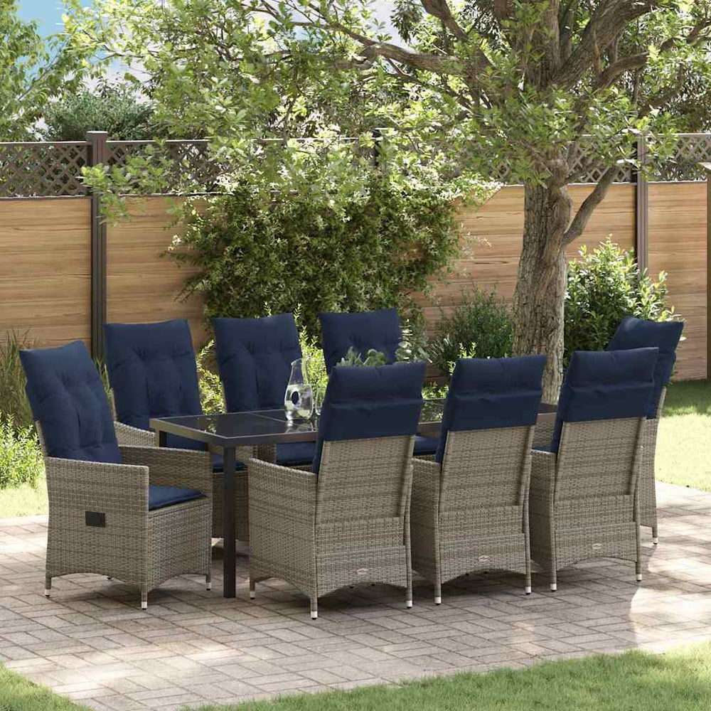 vidaXL Ensemble table et chaises avec coussins 9 pcs Résine tressée gris