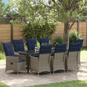 Gartenmöbel Set Grau Rattan 9-teilig