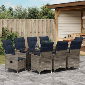 Gartenmöbel Set Grau Rattan 9-teilig