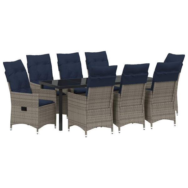 Gartenmöbel Set Grau Rattan 9-teilig