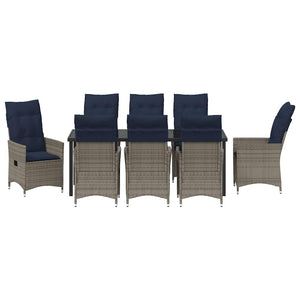 Gartenmöbel Set Grau Rattan 9-teilig