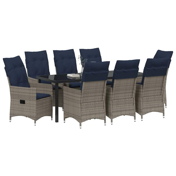Gartenmöbel Set Grau Rattan 9-teilig
