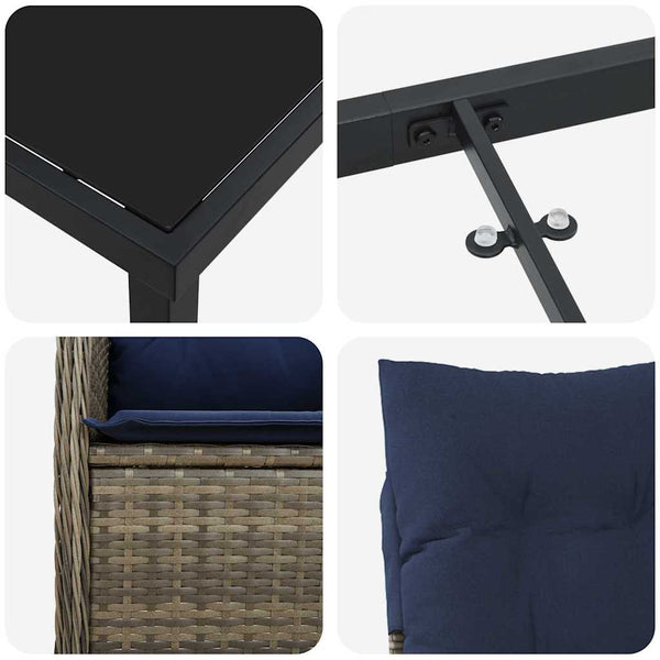 Gartenmöbel Set Grau Rattan 5-teilig