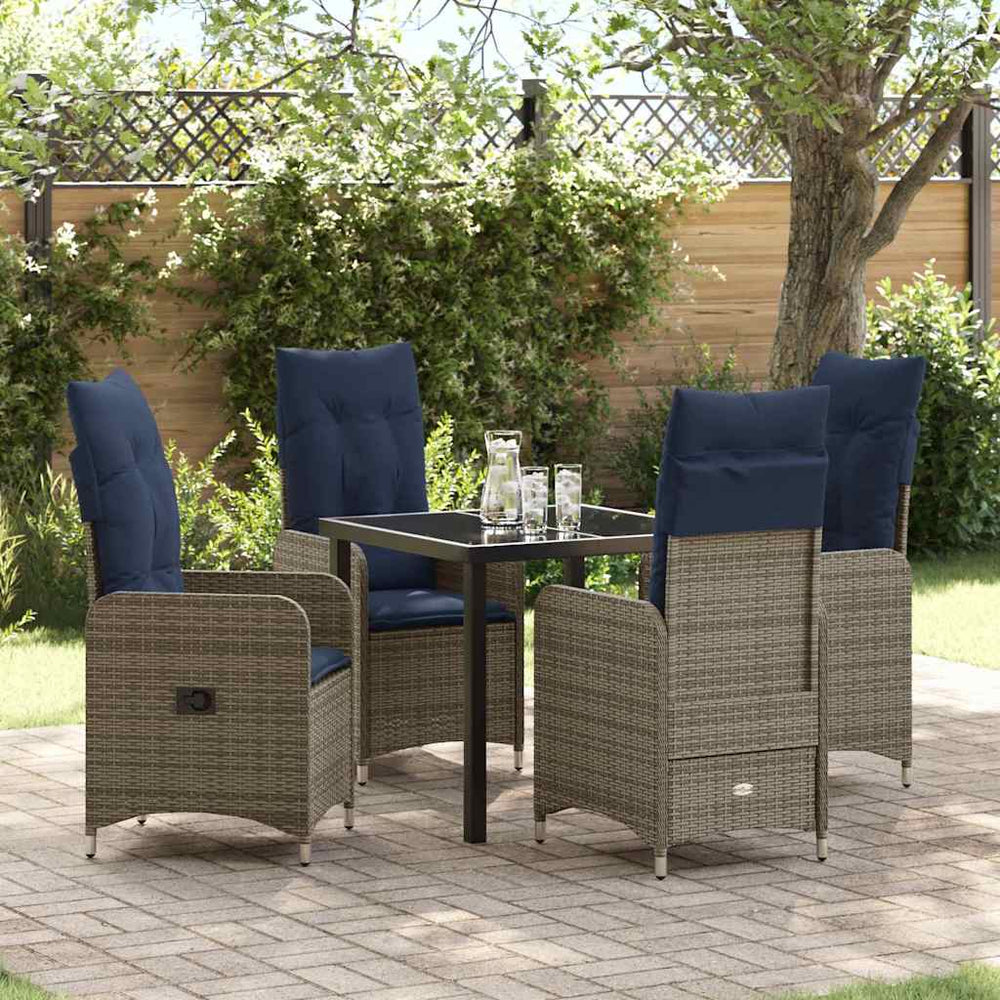 vidaXL Ensemble table et chaises avec coussins 5 pcs Résine tressée Gris