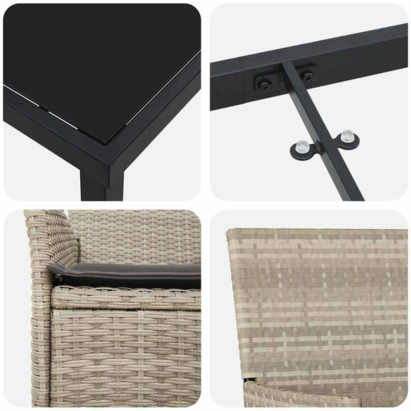 Garten Essgruppe 7-teilig Hellgrau Poly-Rattan mit Kissen