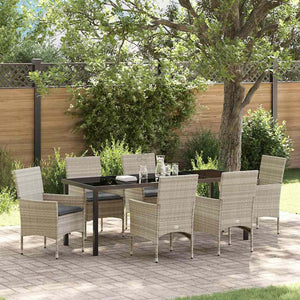 Garten Essgruppe 7-teilig Hellgrau Poly-Rattan mit Kissen